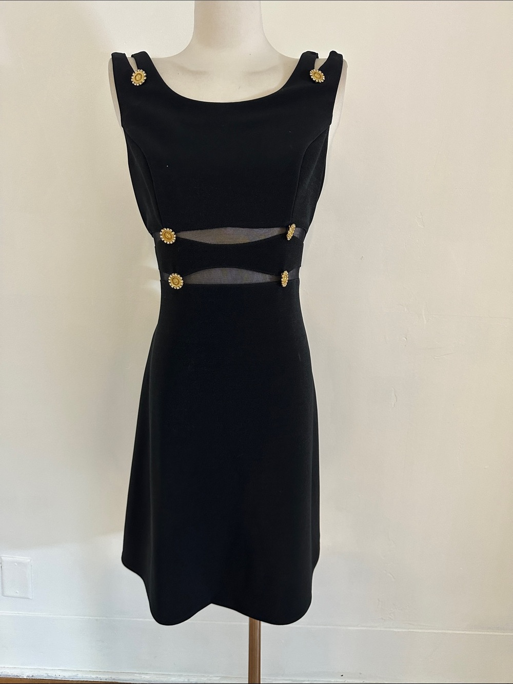 Vintage 80s Medusa Button Mesh Cutout Hot Miami Vibes Bodycon Dress